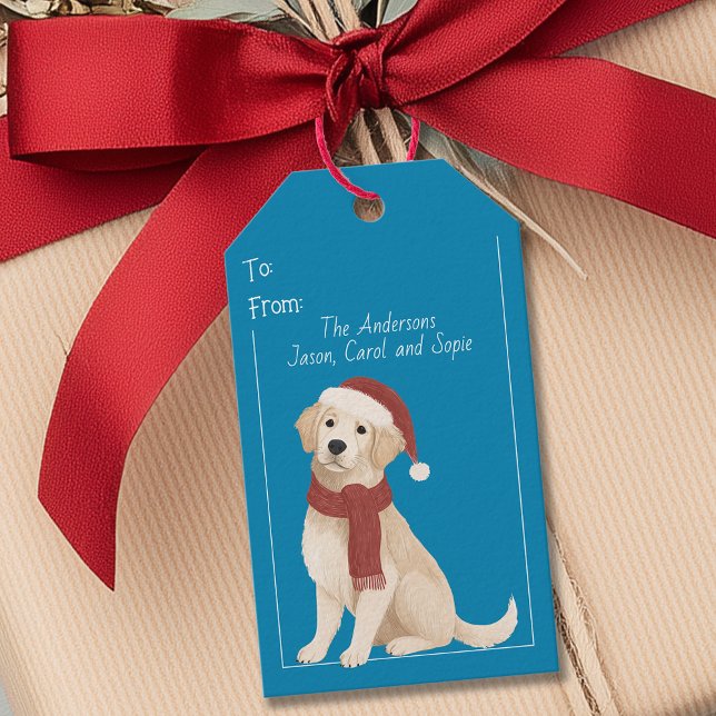 Blue Dog Illustration Santa Hat Christmas Gift Tag (Blue Dog Illustration Santa Hat Christmas Gift Tag)