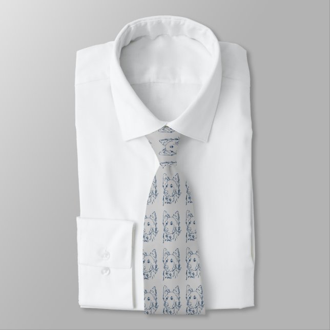 Blue Dog On Grey Tie (Tied)