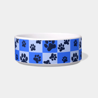 Blue Dog Paw Print Checkerboard Bowl