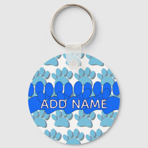 Blue Dog Paw Print Custom Personalized Name Key Ring