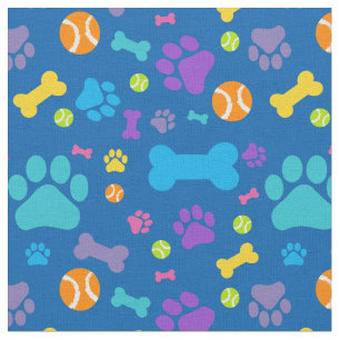 Blue Dog Paw Print Pattern Fabric