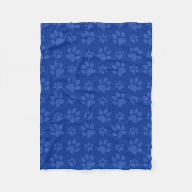 Blue dog paw print pattern fleece blanket (Front)