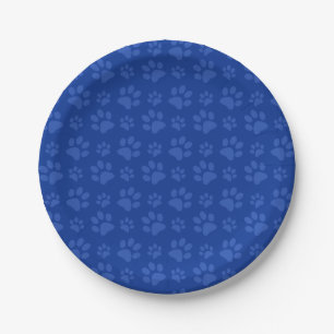 Blue dog paw print pattern paper plate