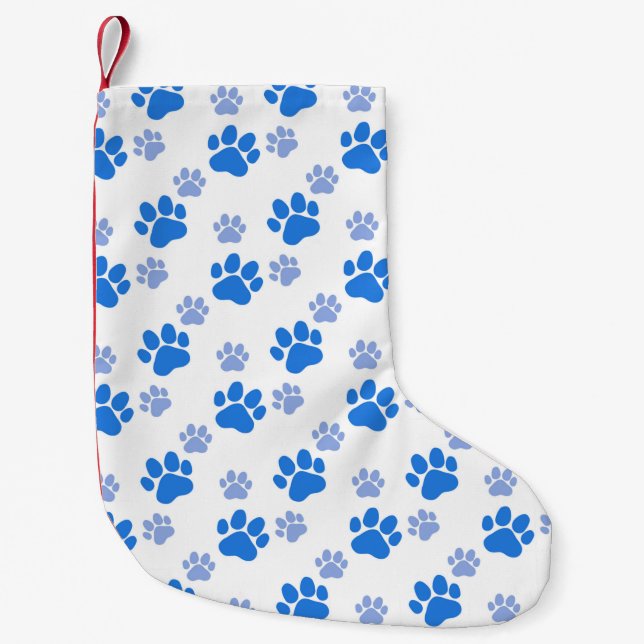 Blue Dog Paw Print Simple Animal Lover Puppies Small Christmas Stocking (Front)