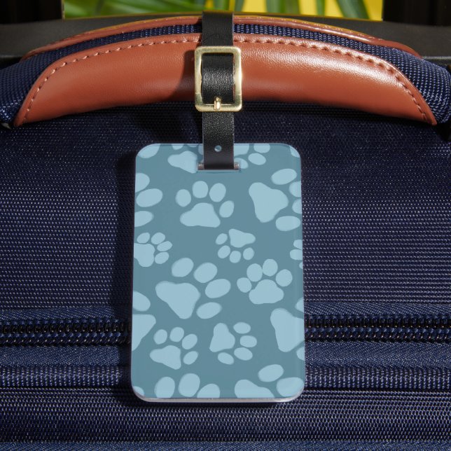 Blue Dog Paw Prints Pattern Luggage Tag (Front Insitu 2)
