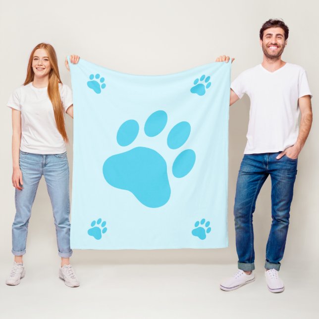 Blue Dog Paw Silhouettes Fleece Blanket (In Situ)