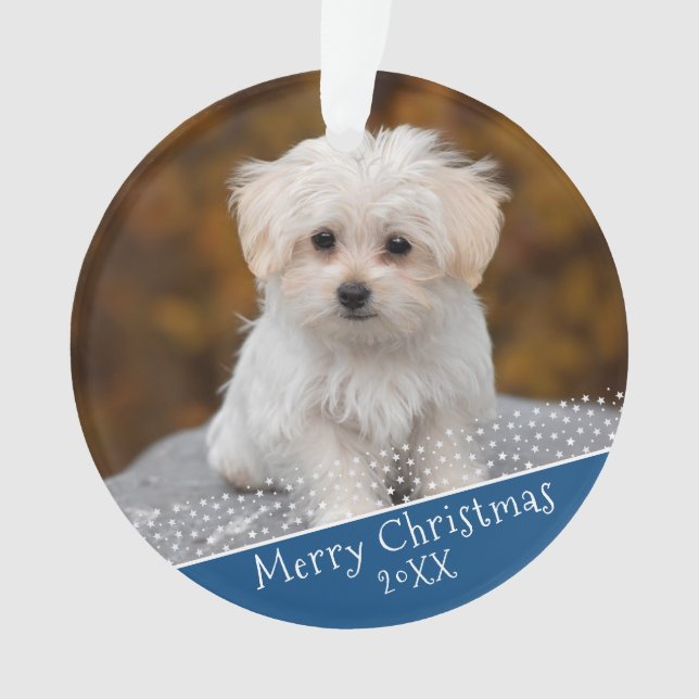 Blue Dog Pet Photo Christmas Holiday Keepsake Orna Ornament (Front)