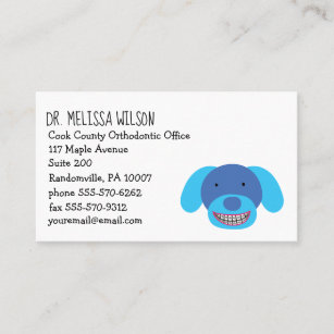 Blue Dog Wearing Braces Cute Orthodontists Business Card