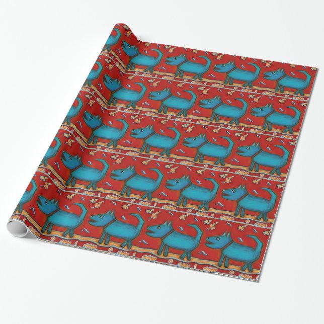 Blue Dog Wrapping Paper (Unrolled)