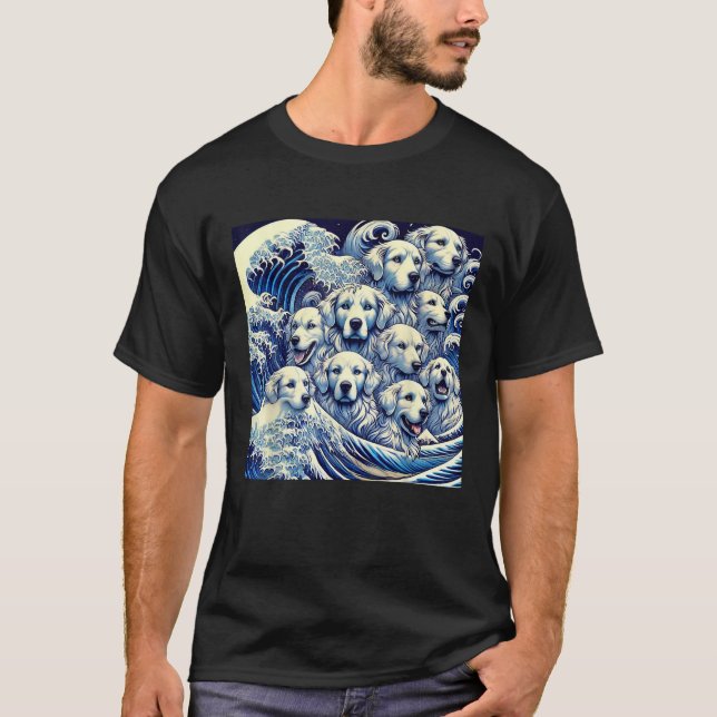 Blue Dogs Wave Japanese Art Women Men Kids Anime G T-Shirt (Front)