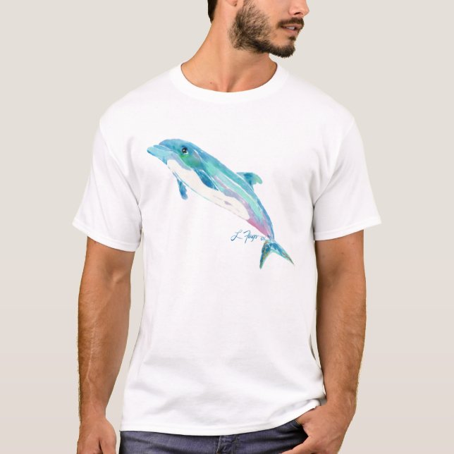 Blue Dolphin Art T Shirt Apparel (Front)