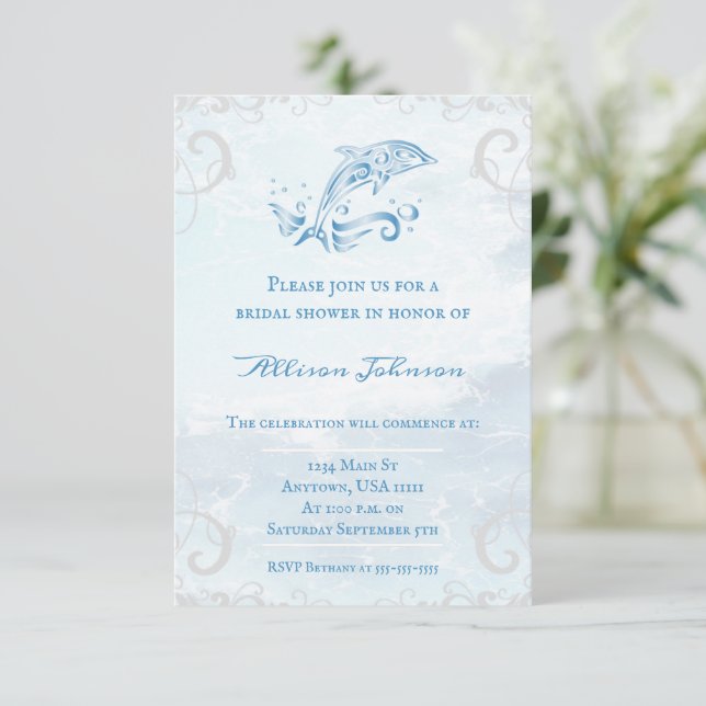 Blue Dolphin Bridal Shower Invite (Standing Front)