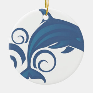 Blue dolphin ceramic tree decoration