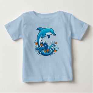 Blue Dolphin Jumping Over Ocean Waves Baby T-Shirt