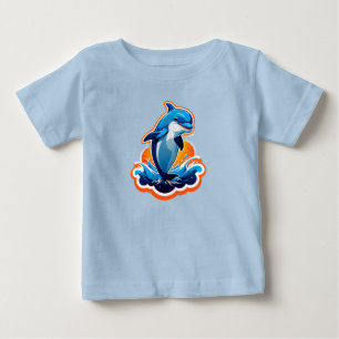 Blue Dolphin Jumping Over Ocean Waves Baby T-Shirt