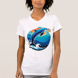 Blue Dolphin Jumping Over Ocean Waves T-Shirt