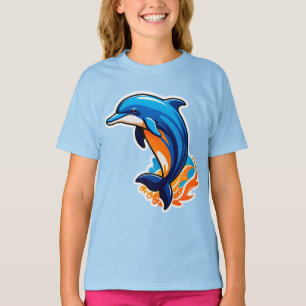 Blue Dolphin Jumping Over Ocean Waves T-Shirt