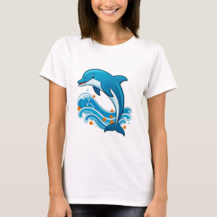 Blue Dolphin Jumping Over Ocean Waves T-Shirt