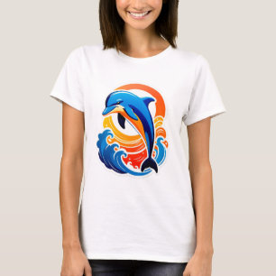 Blue Dolphin Jumping Over Ocean Waves T-Shirt