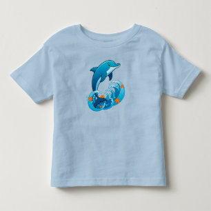 Blue Dolphin Jumping Over Ocean Waves Toddler T-Shirt