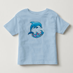 Blue Dolphin Jumping Over Ocean Waves Toddler T-Shirt