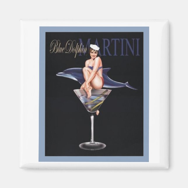Blue Dolphin Martini Magnet (Front)