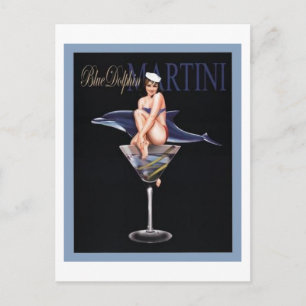 Blue Dolphin Martini Postcard