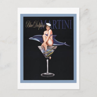 Blue Dolphin Martini Postcard