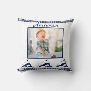Blue Dolphin Nautical Navy Photo Frame Cushion