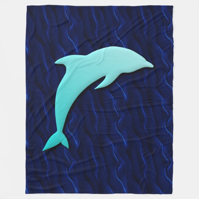 Blue Dolphin On Deep Water Blue Pattern Fleece Blanket (Front)