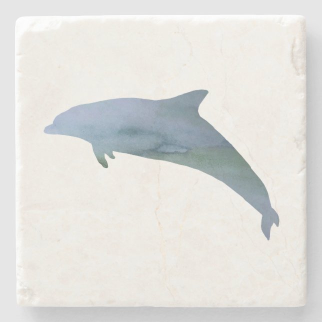 Blue Dolphin Painting Coastal Stone Coaster (Front)