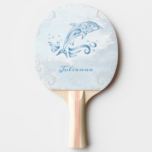 Blue Dolphin Personalised Ping Pong Paddle (Front)