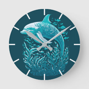 Blue Dolphin Under The Sea Round Clock