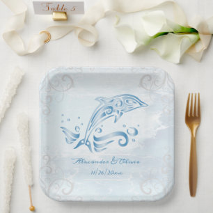 Blue Dolphin Wedding Shower Paper Plate