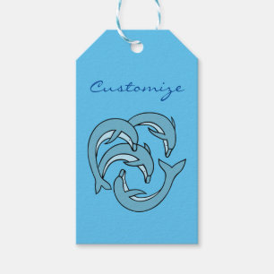 Blue Dolphins circling Thunder_Cove Gift Tags