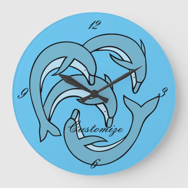 Blue Dolphins circling Thunder_Cove Large Clock (Front)