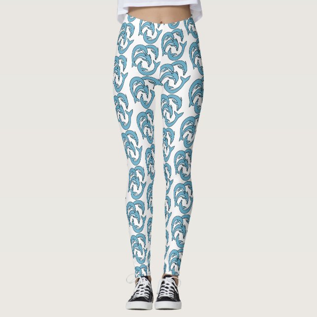Blue Dolphins circling Thunder_Cove Leggings (Front)