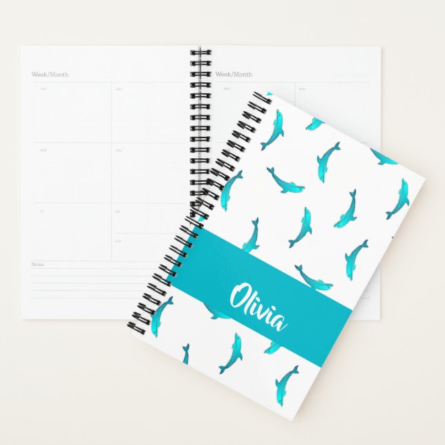Blue dolphins on white planner (Display)