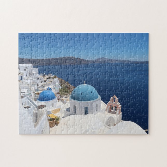 Blue dome Church in Santorini Jigsaw Puzzle (Horizontal)