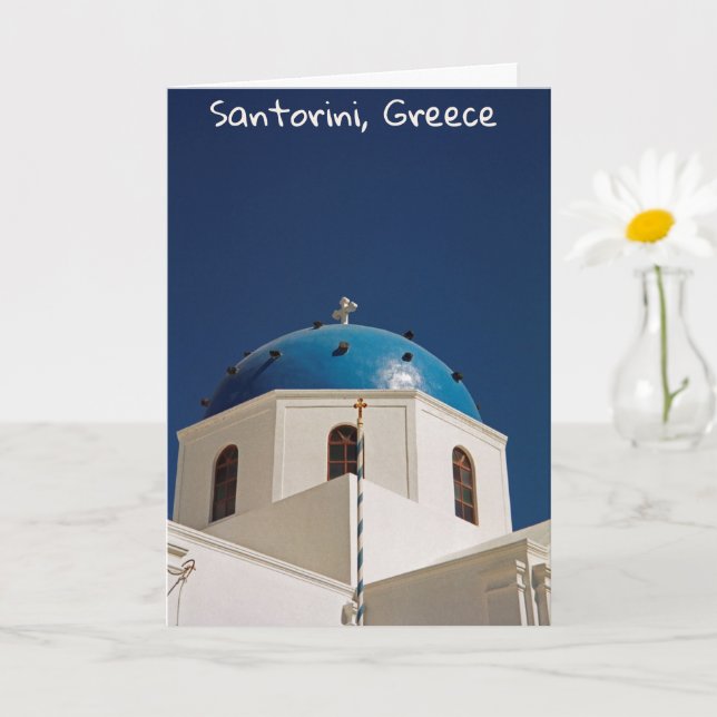 Blue dome, Santorini, Greece Card (Small Plant)