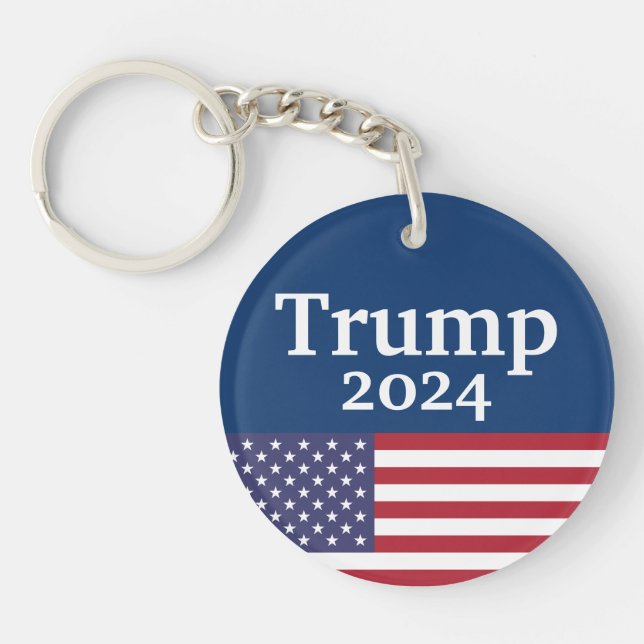 Blue Donald Trump 2024 American Flag Key Ring (Front)