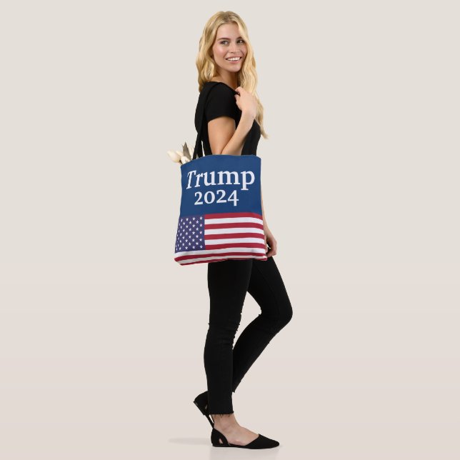 Blue Donald Trump 2024 American Flag Tote Bag (On Model)