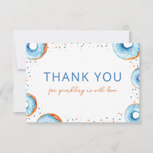 Blue Donut Baby Sprinkle Flat Thank You Card