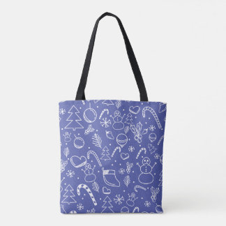 Blue Doodle Christmas Pattern -  Fun & Festive  Tote Bag