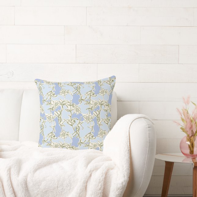 Blue Doodle Floral Cushion (Couch)