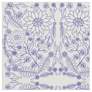 Blue Doodle Flower Fabric