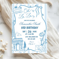 Blue Doodle Handwritten Parisian Cafe Birthday
