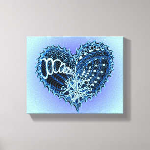 Blue Doodle Heart Canvas Print
