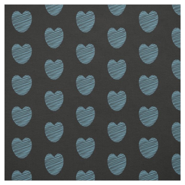 Blue Doodle Heart Pattern Fabric (Swatch)