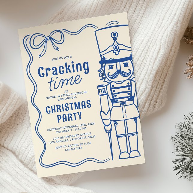 Blue Doodle Nutcracker Christmas Holiday Party Invitation (Creator Uploaded)
